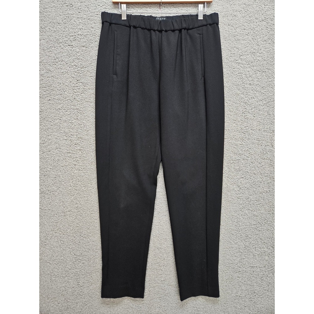 Theory Tapered Pants Large Black High Rise Elastic Waist Professional Workwear